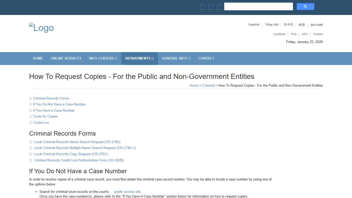 Criminal Court - Records: Sacramento Superior Court